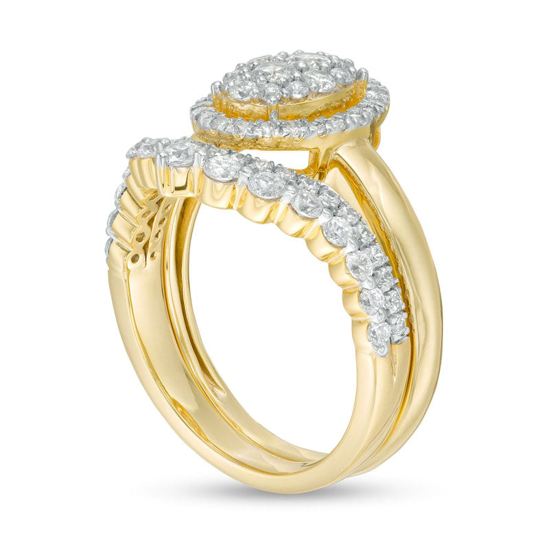 1.0 CT. T.W. Composite Natural Diamond Oval Frame Bridal Engagement Ring Set in Solid 10K Yellow Gold