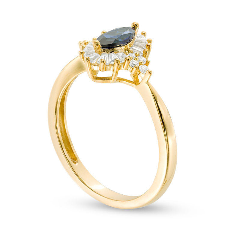 Solid 14k Gold Simulated top Sapphire Marquise Ring