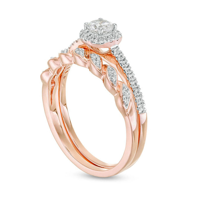 0.50 CT. T.W. Natural Diamond Frame Twist Shank Bridal Engagement Ring Set in Solid 10K Rose Gold