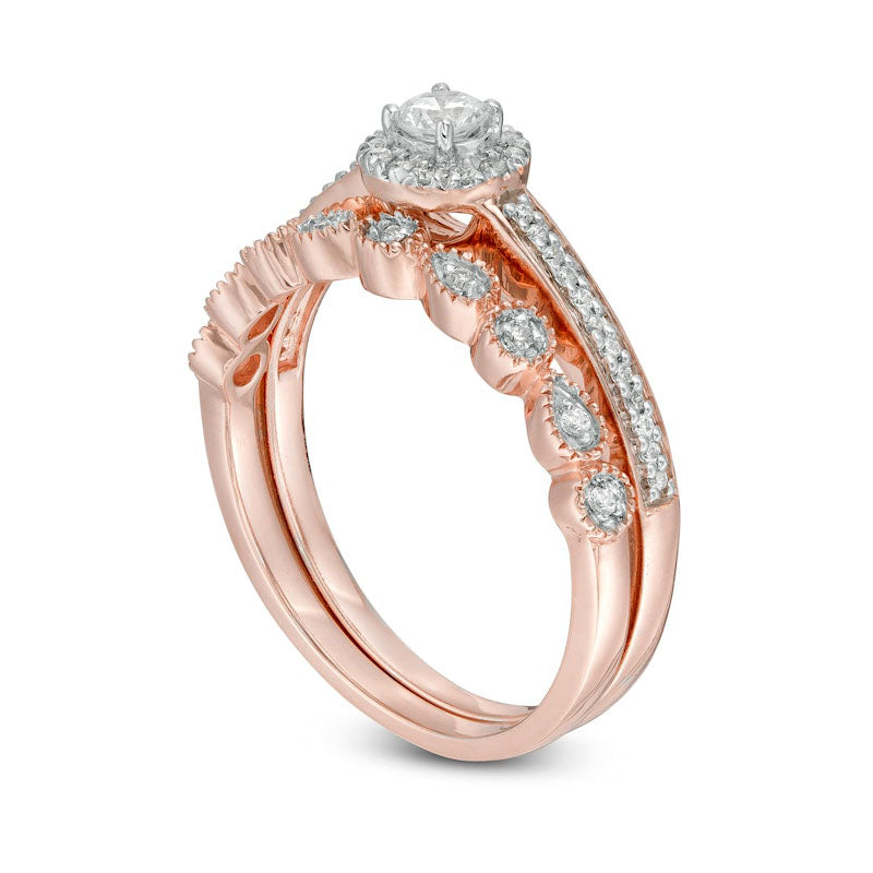 0.33 CT. T.W. Natural Diamond Frame Art Deco Bridal Engagement Ring Set in Solid 10K Rose Gold