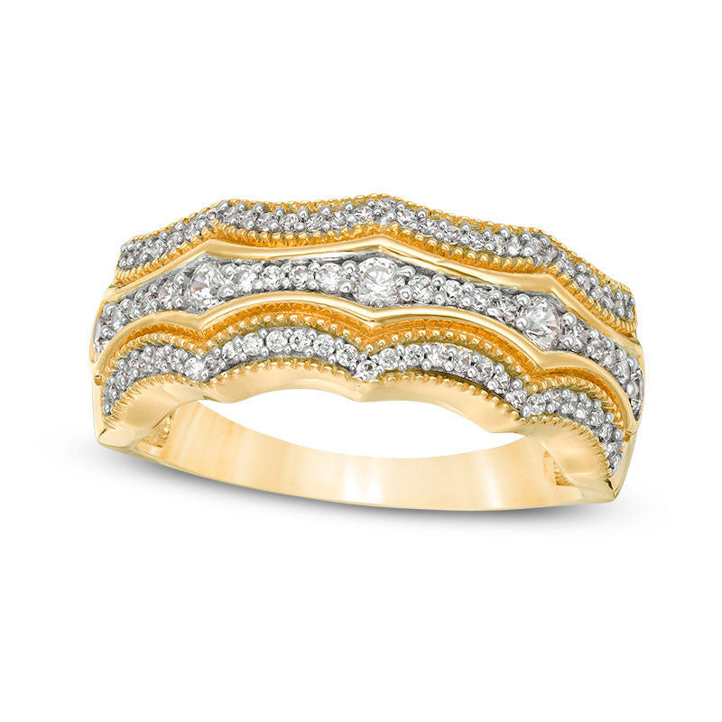 0.50 CT. T.W. Natural Diamond Multi-Row Concave Antique Vintage-Style Band in Solid 10K Yellow Gold