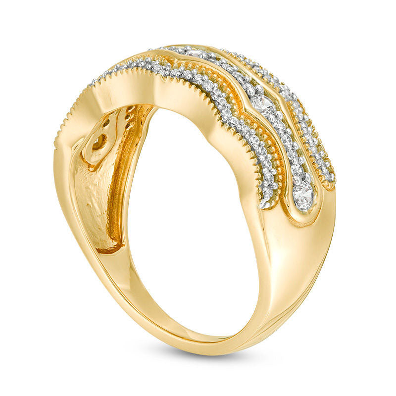 0.50 CT. T.W. Natural Diamond Multi-Row Concave Antique Vintage-Style Band in Solid 10K Yellow Gold