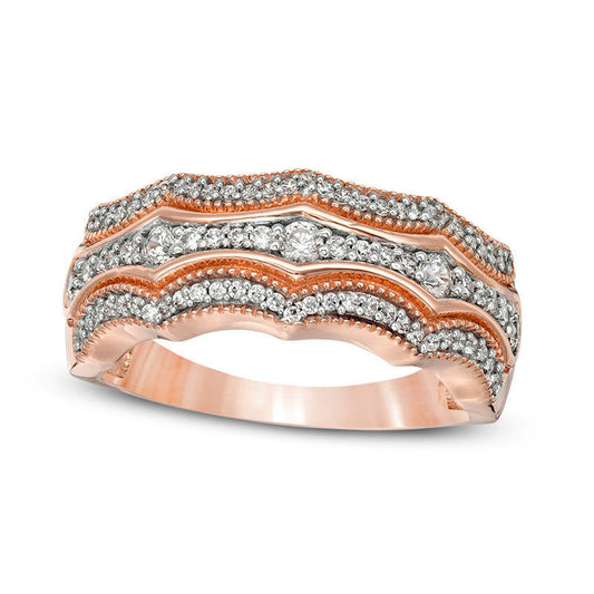 0.50 CT. T.W. Natural Diamond Multi-Row Concave Antique Vintage-Style Band in Solid 10K Rose Gold