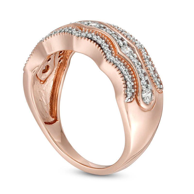 0.50 CT. T.W. Natural Diamond Multi-Row Concave Antique Vintage-Style Band in Solid 10K Rose Gold