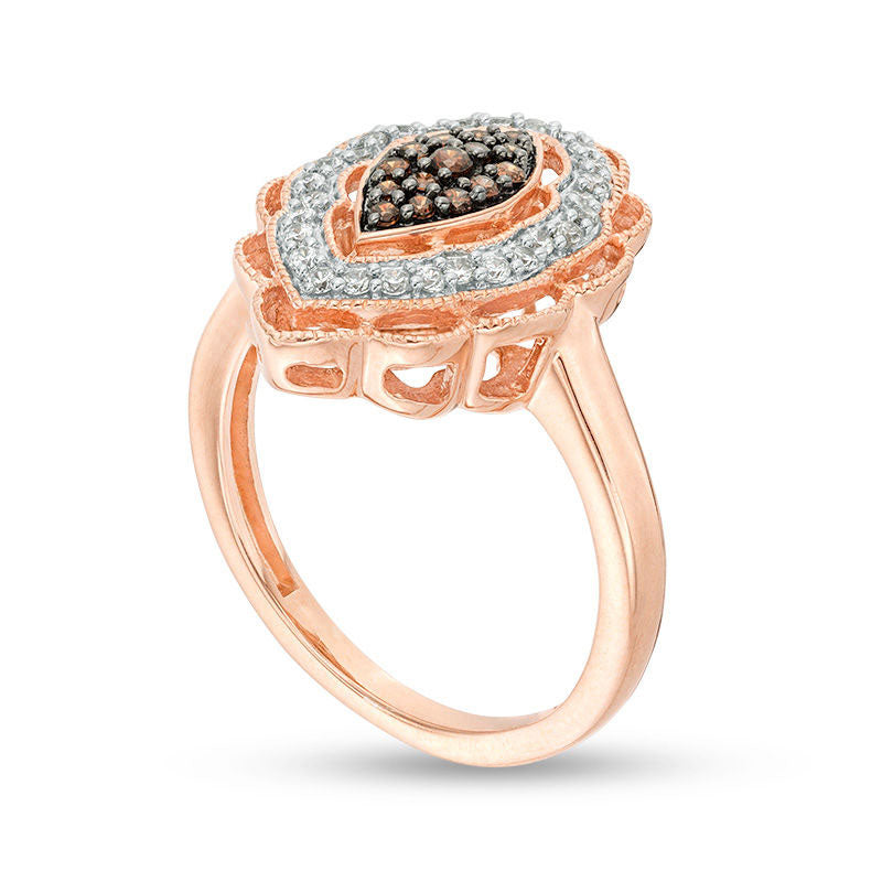 0.33 CT. T.W. Composite Champagne and White Natural Diamond Marquise Scalloped Frame Ring in Solid 10K Rose Gold