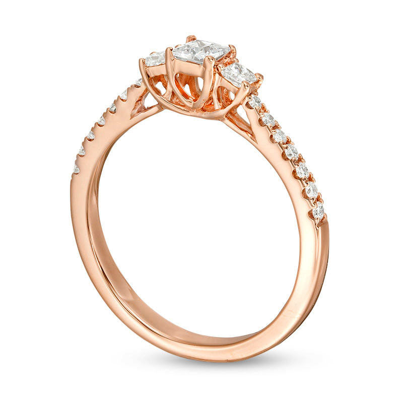 0.50 CT. T.W. Certified Princess-Cut Natural Diamond Three Stone Engagement Ring in Solid 14K Rose Gold (I/I1)