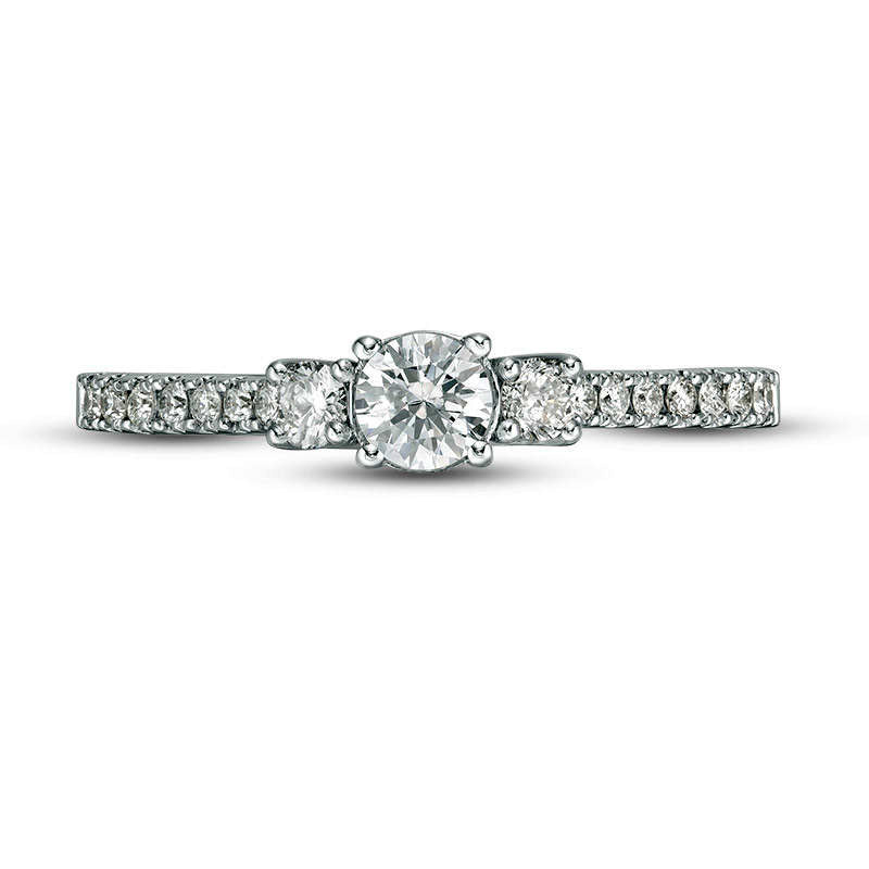 0.50 CT. T.W. Certified Natural Diamond Three Stone Engagement Ring in Solid 14K White Gold (I/I1)