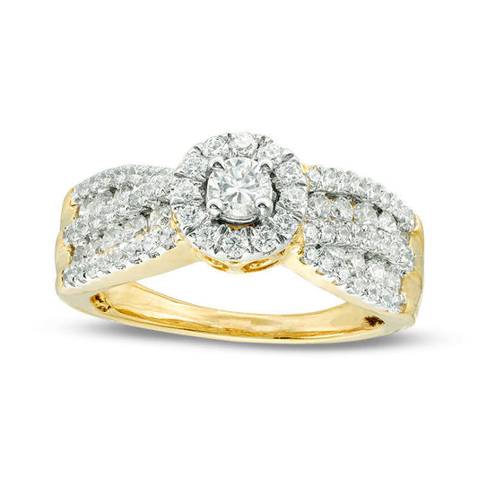 0.75 CT. T.W. Natural Diamond Frame Multi-Row Engagement Ring in Solid 10K Yellow Gold