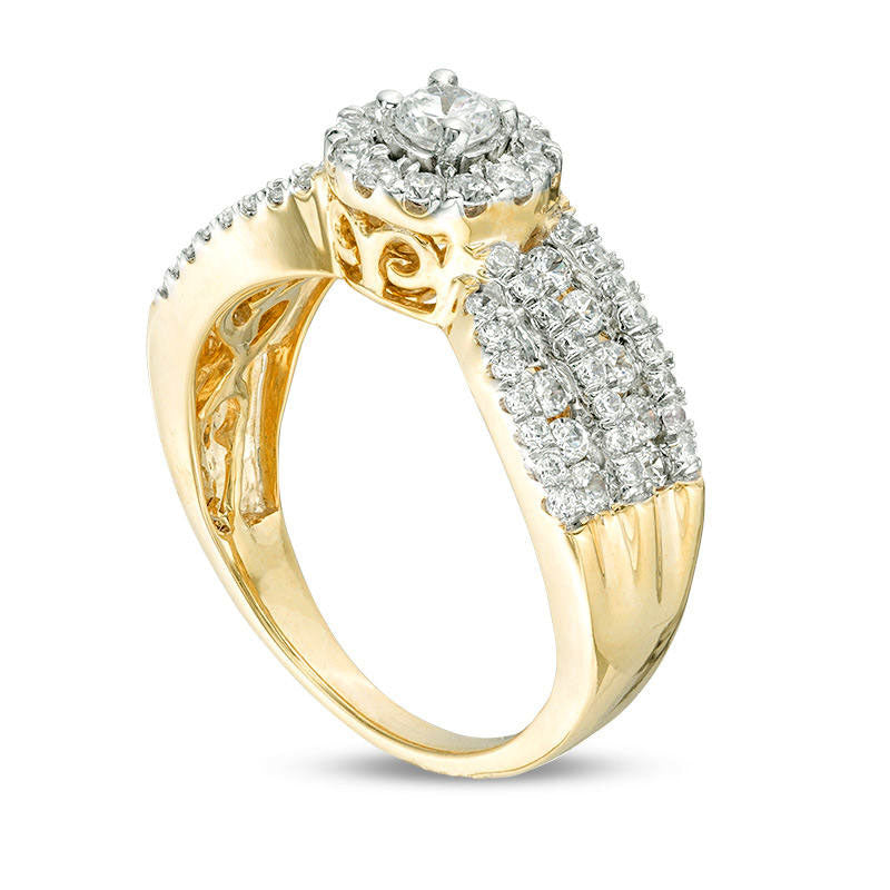 0.75 CT. T.W. Natural Diamond Frame Multi-Row Engagement Ring in Solid 10K Yellow Gold