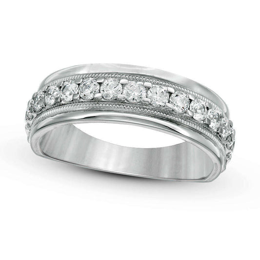 Men's 1.0 CT. T.W. Natural Diamond Antique Vintage-Style Wedding Band in Solid 10K White Gold