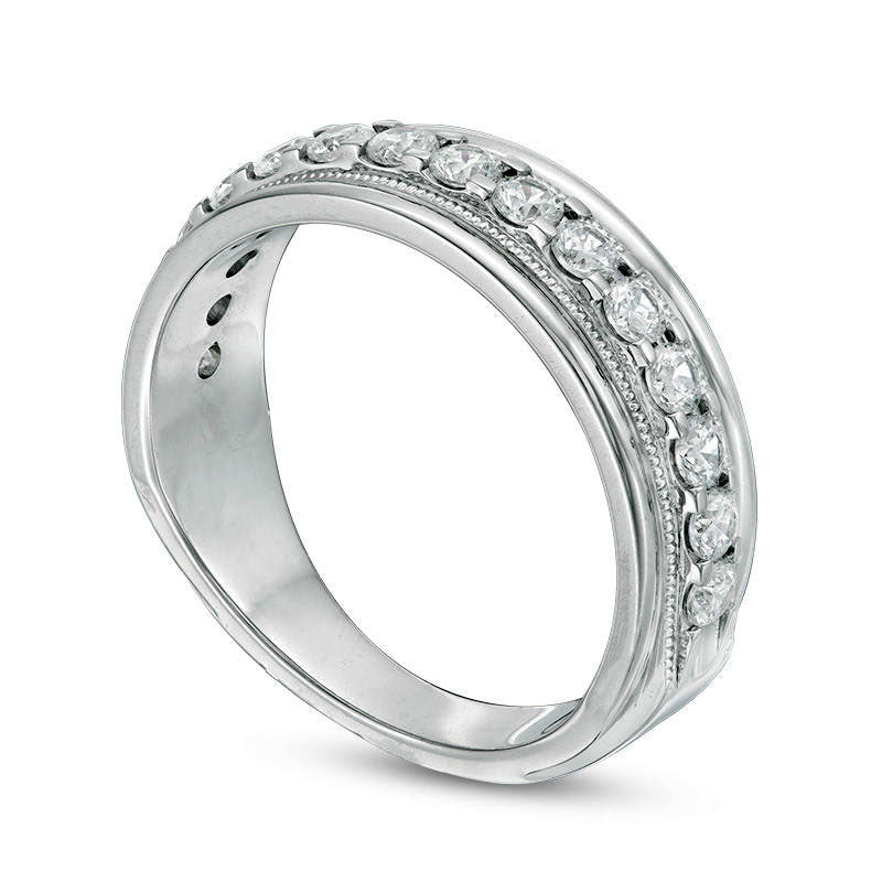 Men's 1.0 CT. T.W. Natural Diamond Antique Vintage-Style Wedding Band in Solid 10K White Gold