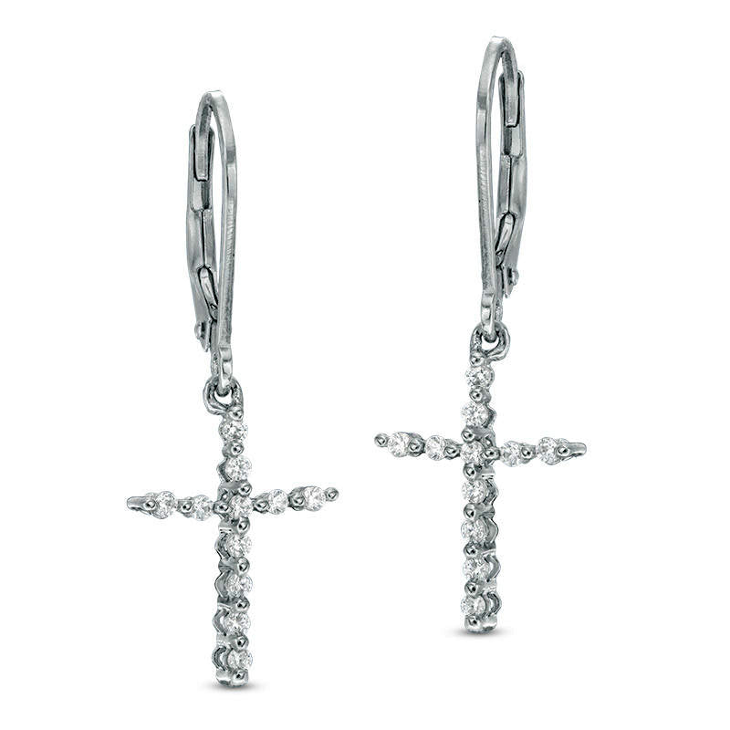 0.25 CT. T.W. Diamond Cross Drop Earrings in 10K White Gold