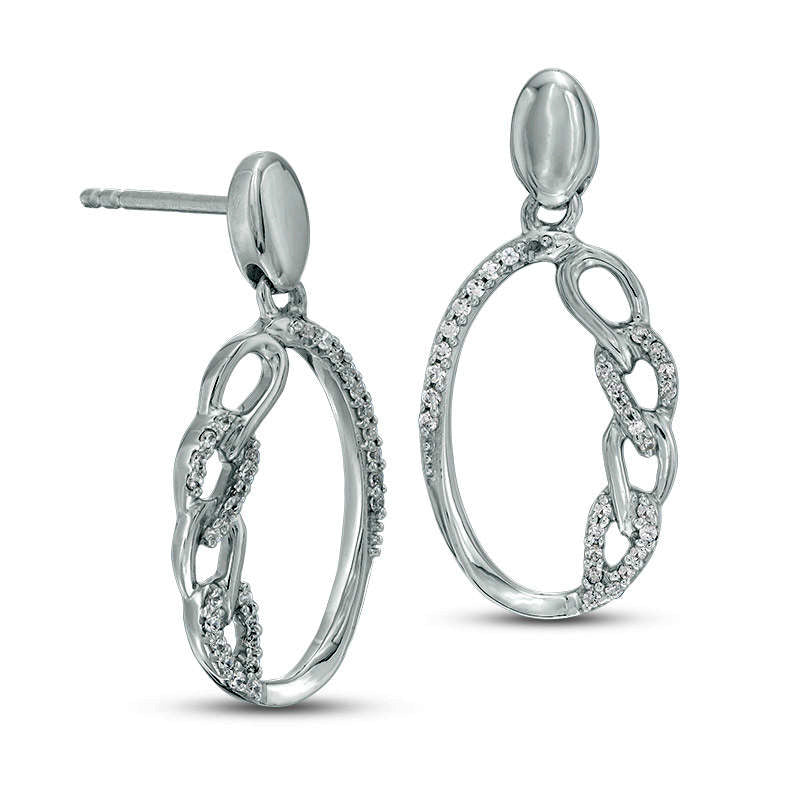 0.2 CT. T.W. Diamond Oval Chain Link Drop Earrings in 10K White Gold