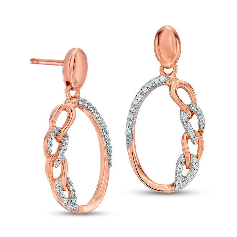 0.2 CT. T.W. Diamond Oval Chain Link Drop Earrings in 10K Rose Gold