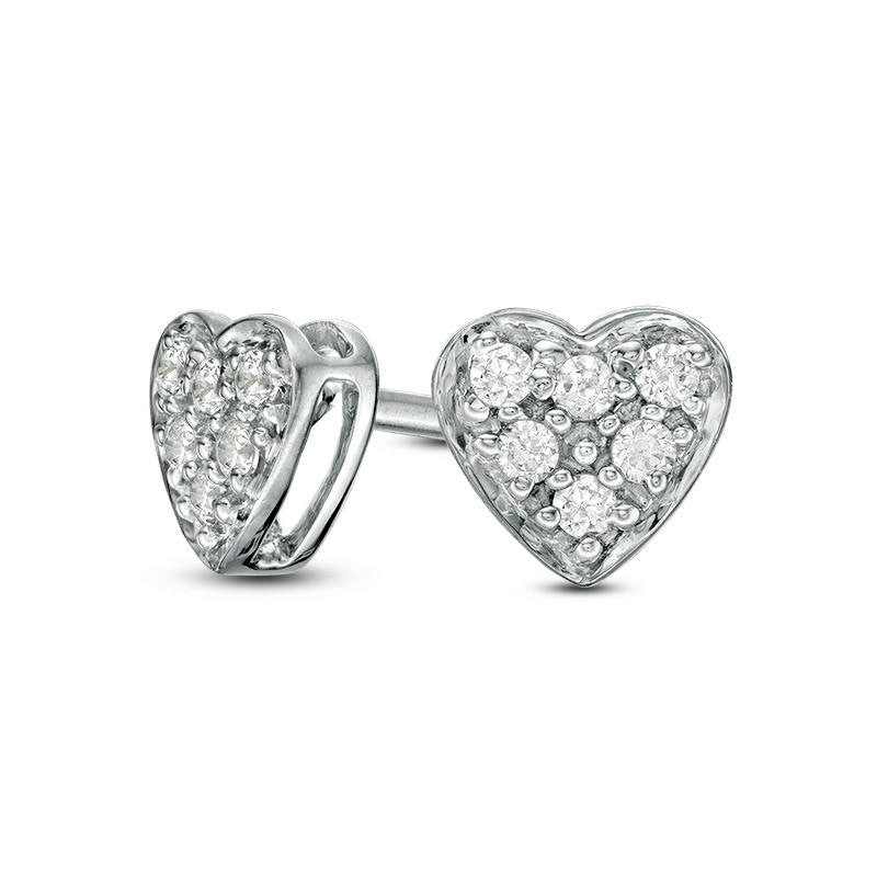 0.13 CT. T.W. Composite Diamond Heart Stud Earrings in 10K White Gold