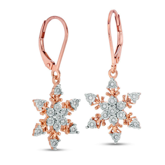 0.1 CT. T.W. Diamond Snowflake Drop Earrings in 10K Rose Gold