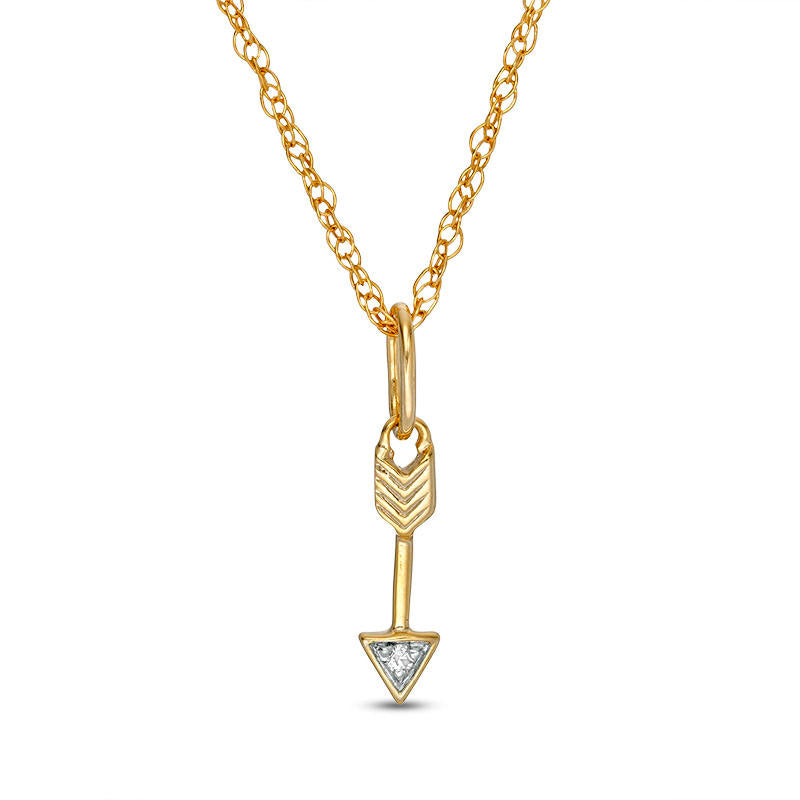 Natural Diamond Accent Arrow Charm Pendant in 10K Yellow Gold