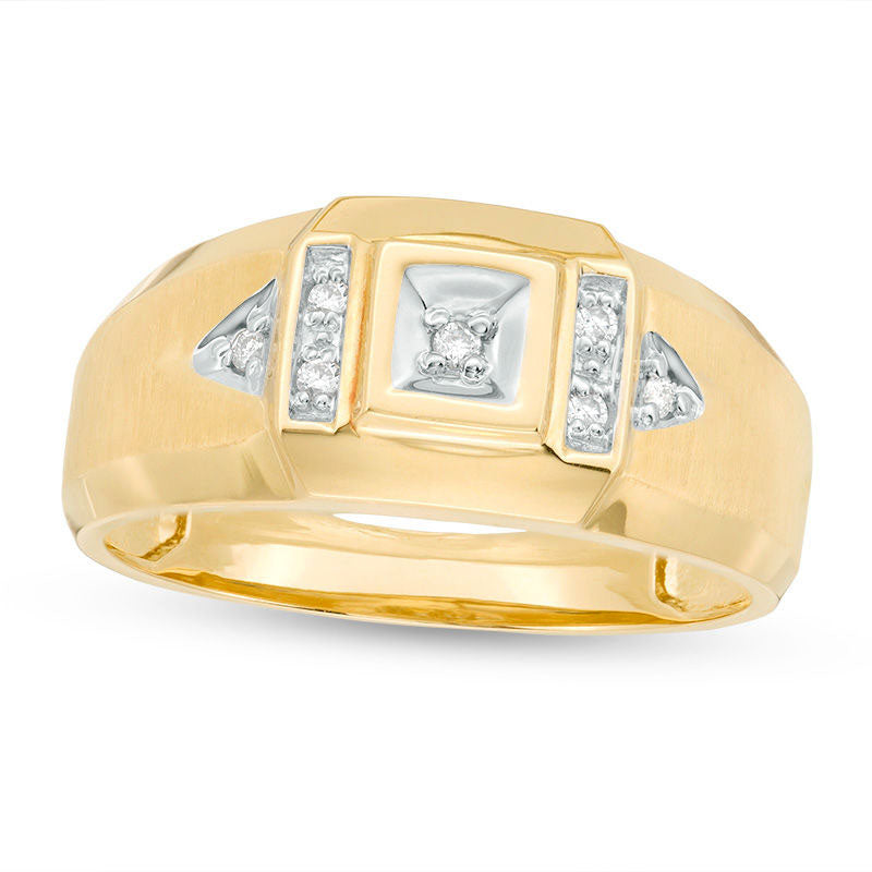 Men's 0.07 CT. T.W. Natural Diamond Geometric Frame Side Accent Beveled Ring in Solid 10K Yellow Gold