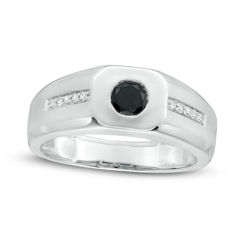 Men's 0.50 CT. T.W. Enhanced Black and White Natural Diamond Bezel-Set Octagon Frame Bevelled Ring in Solid 10K White Gold