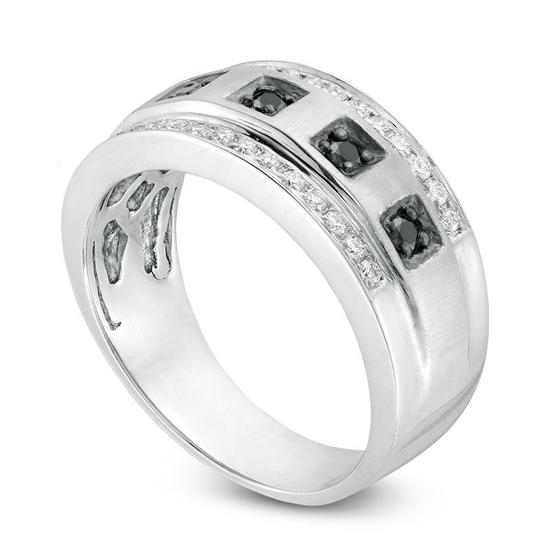 Men's 0.50 CT. T.W. Enhanced Black and White Natural Diamond Border Five Stone Multi-Finish Ring in Solid 10K White Gold