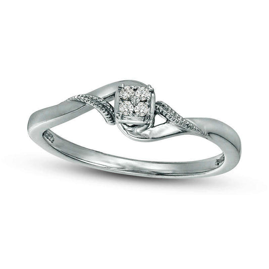 Quad Natural Diamond Accent Bypass Antique Vintage-Style Promise Ring in Solid 10K White Gold