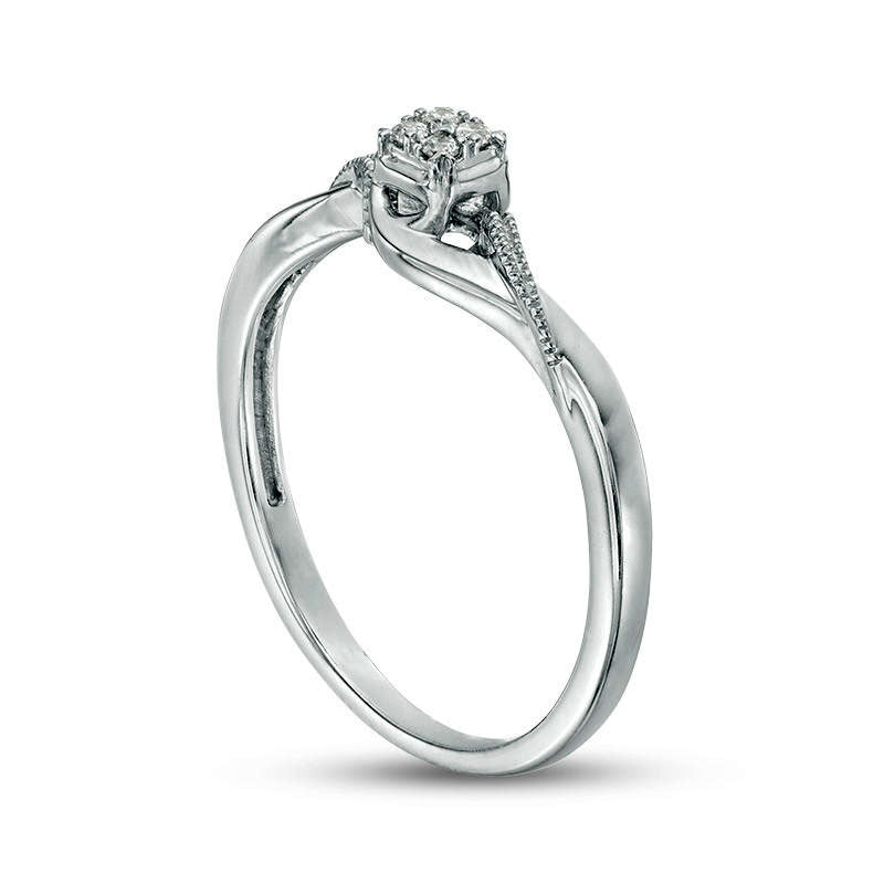 Quad Natural Diamond Accent Bypass Antique Vintage-Style Promise Ring in Solid 10K White Gold