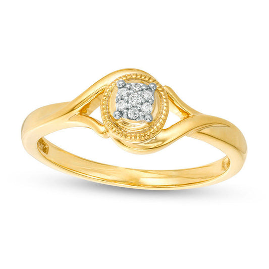 Composite Natural Diamond Accent Frame Bypass Antique Vintage-Style Promise Ring in Solid 10K Yellow Gold