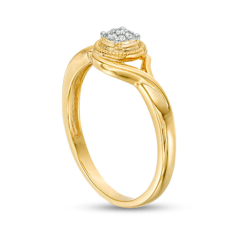 Composite Natural Diamond Accent Frame Bypass Antique Vintage-Style Promise Ring in Solid 10K Yellow Gold