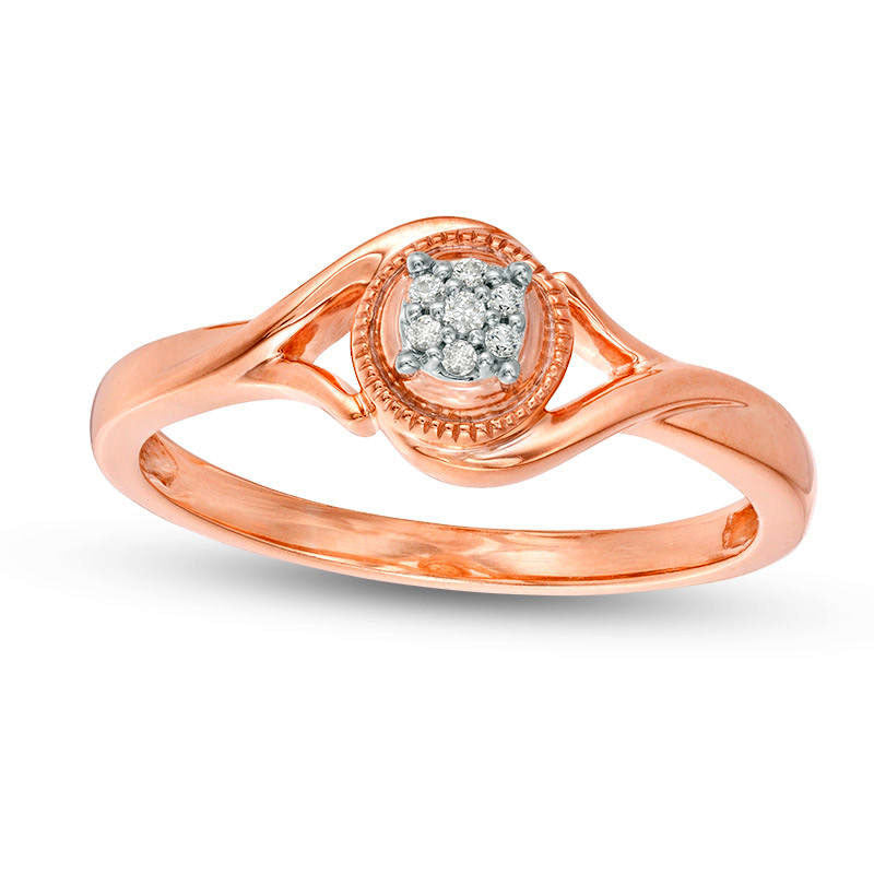 Composite Natural Diamond Accent Frame Bypass Antique Vintage-Style Promise Ring in Solid 10K Rose Gold