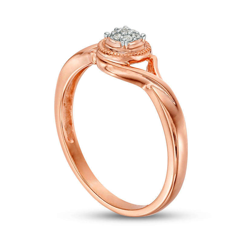 Composite Natural Diamond Accent Frame Bypass Antique Vintage-Style Promise Ring in Solid 10K Rose Gold