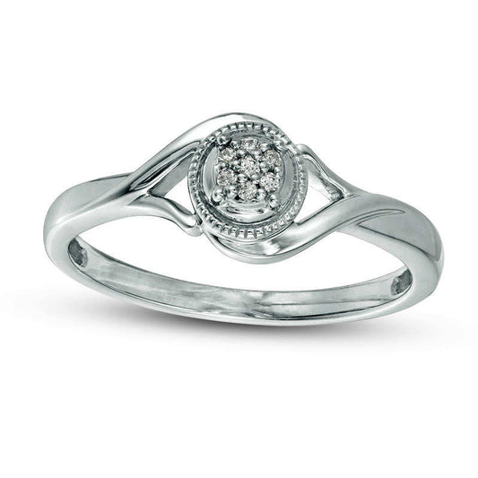 Composite Natural Diamond Accent Frame Bypass Antique Vintage-Style Promise Ring in Solid 10K White Gold