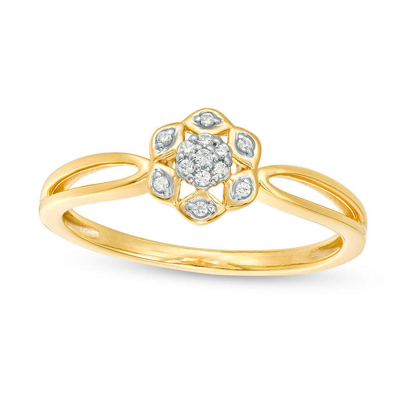 0.05 CT. T.W. Natural Diamond Flower Split Shank Ring in Solid 10K Yellow Gold