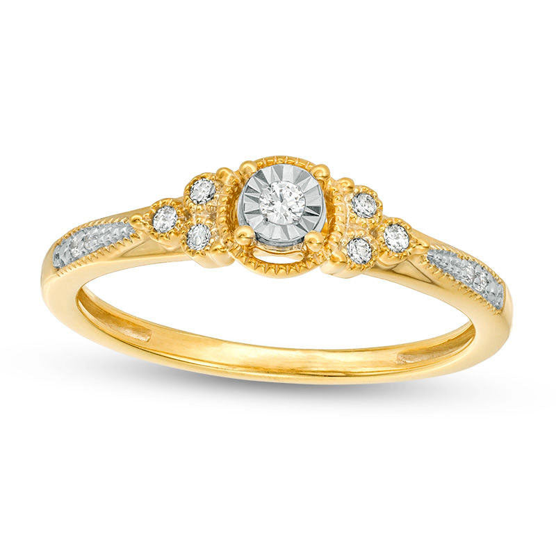 0.10 CT. T.W. Natural Diamond Tri-Sides Antique Vintage-Style Promise Ring in Solid 10K Yellow Gold