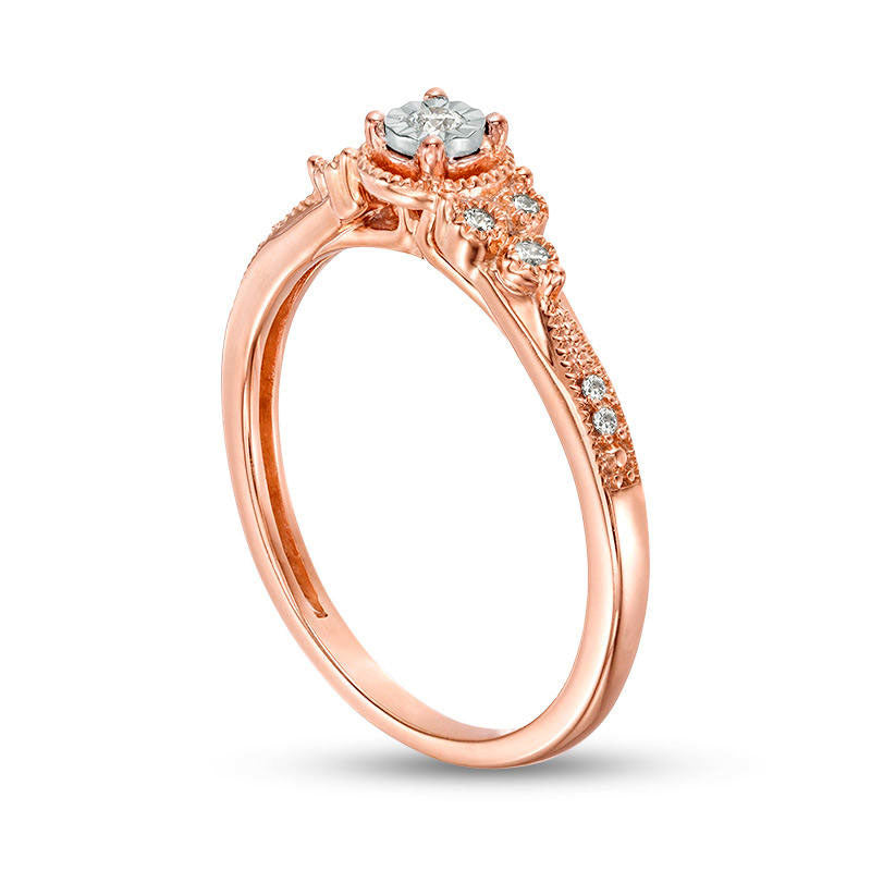 0.10 CT. T.W. Natural Diamond Tri-Sides Antique Vintage-Style Promise Ring in Solid 10K Rose Gold