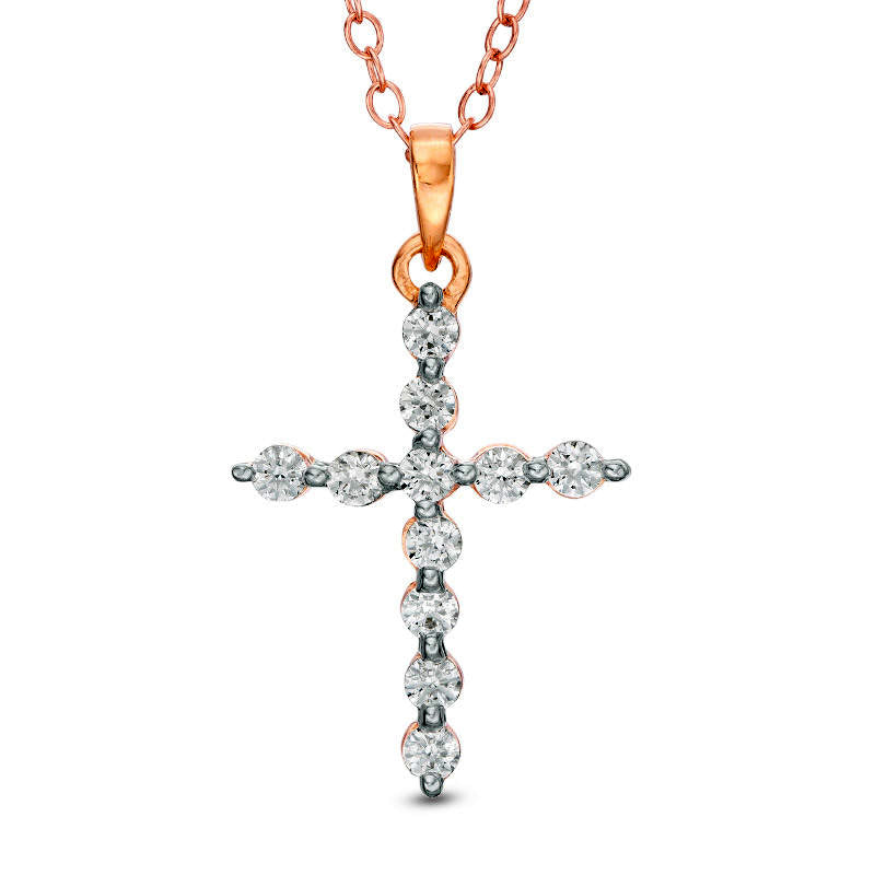 0.33 CT. T.W. Natural Diamond Cross Pendant in 14K Rose Gold