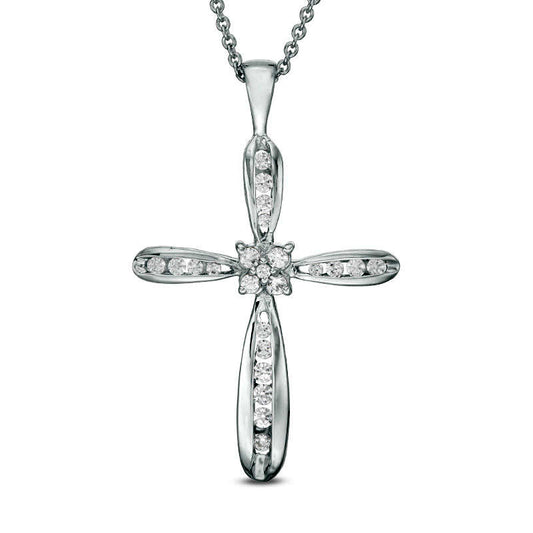 0.25 CT. T.W. Natural Diamond Cross Pendant in 14K White Gold