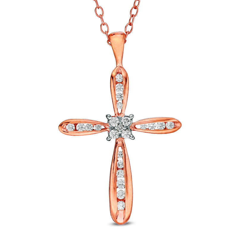 0.25 CT. T.W. Natural Diamond Cross Pendant in 14K Rose Gold