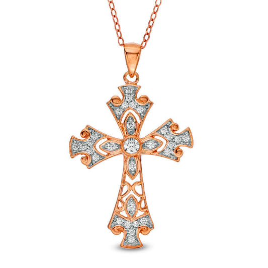 0.33 CT. T.W. Natural Diamond Ornate Cross Pendant in 14K Rose Gold