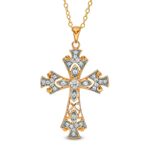 0.33 CT. T.W. Natural Diamond Ornate Cross Pendant in 14K Gold