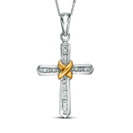 0.25 CT. T.W. Natural Diamond "X" Cross Pendant in 14K Two-Tone Gold