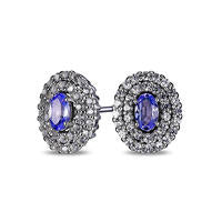 Oval Tanzanite and Lab-Created White Sapphire Double Frame Stud Earrings in Sterling Silver