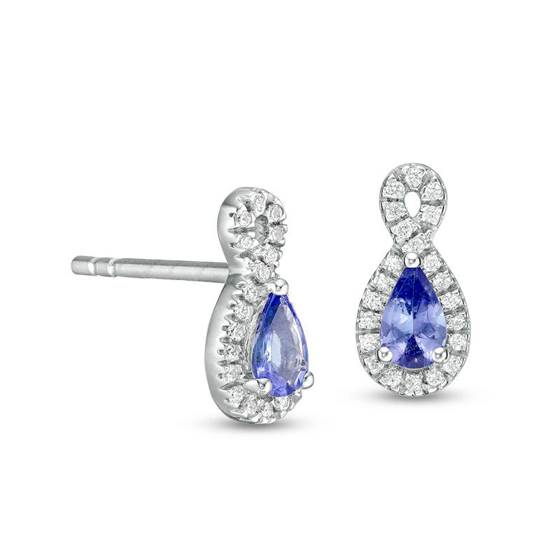 Pear-Shaped Tanzanite and 0.13 CT. T.W. Diamond Infinity Drop Earrings in 10K White Gold