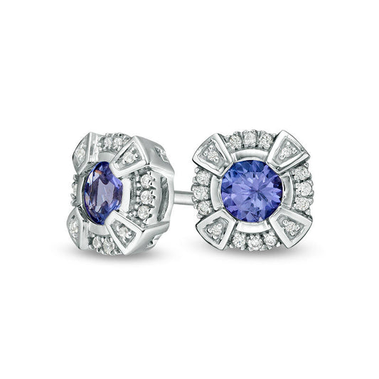 4.5mm Tanzanite and 0.1 CT. T.W. Diamond Frame Stud Earrings in 10K White Gold