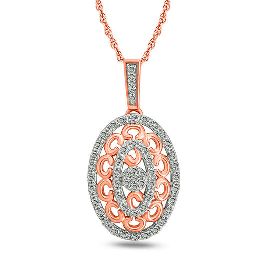 0.13 CT. T.W. Natural Diamond Cutout Oval Medallion Pendant in 10K Rose Gold