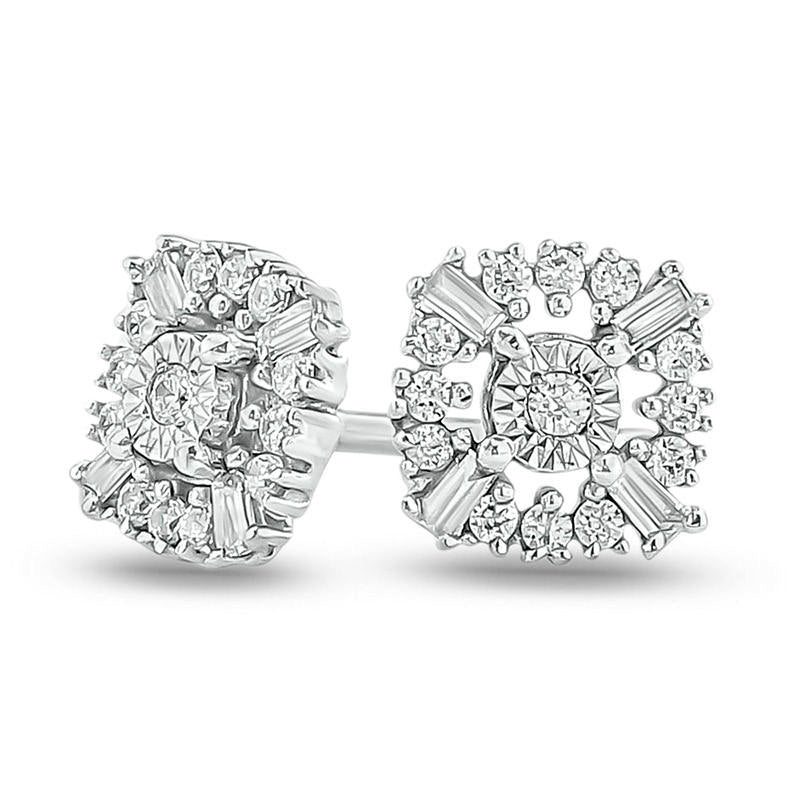 0.1 CT. T.W. Diamond Art Deco Cushion Frame Stud Earrings in 10K White Gold