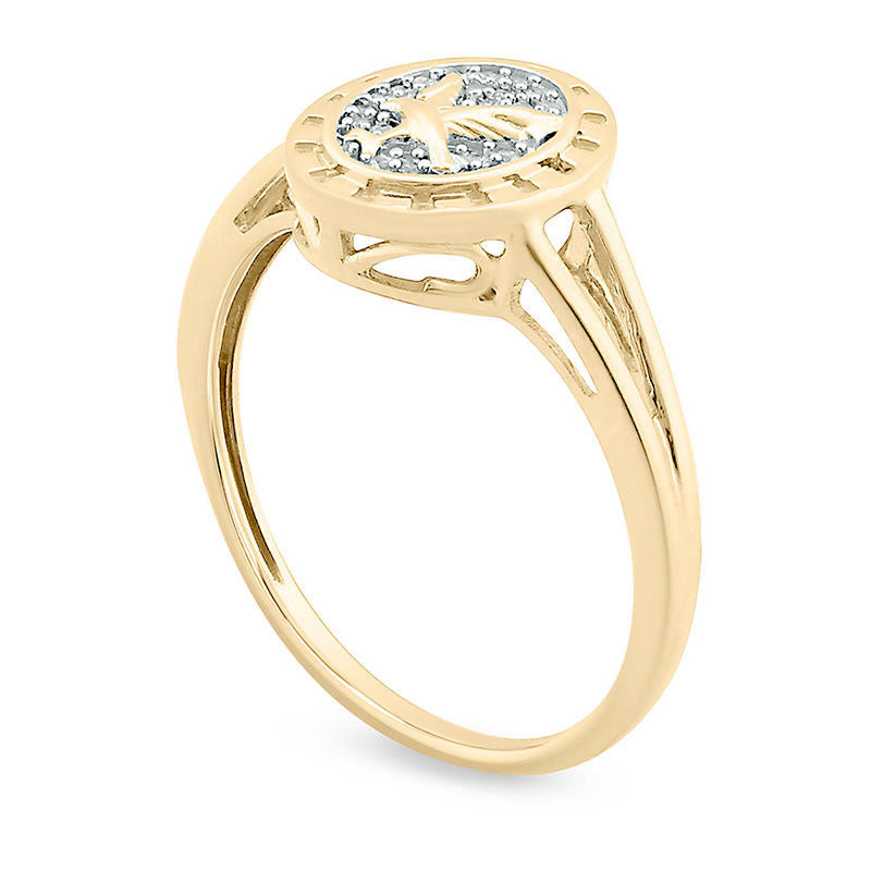 0.05 CT. T.W. Natural Diamond Oval Frame Split Shank Eagle Signet Ring in Sterling Silver with Solid 14K Gold Plate