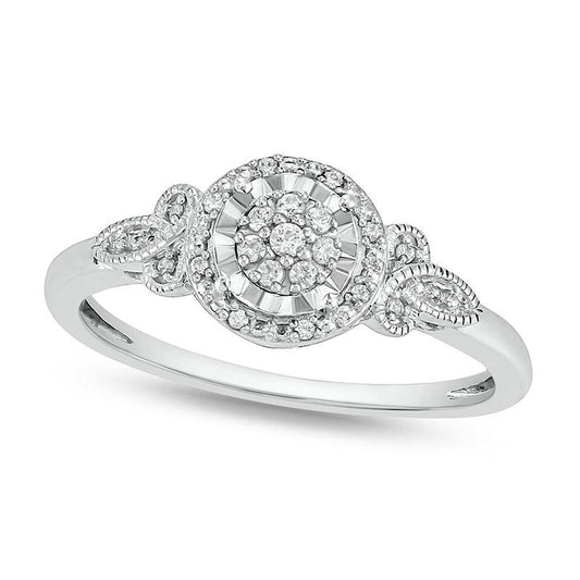 0.10 CT. T.W. Composite Natural Diamond Frame Tri-Sides Antique Vintage-Style Promise Ring in Sterling Silver