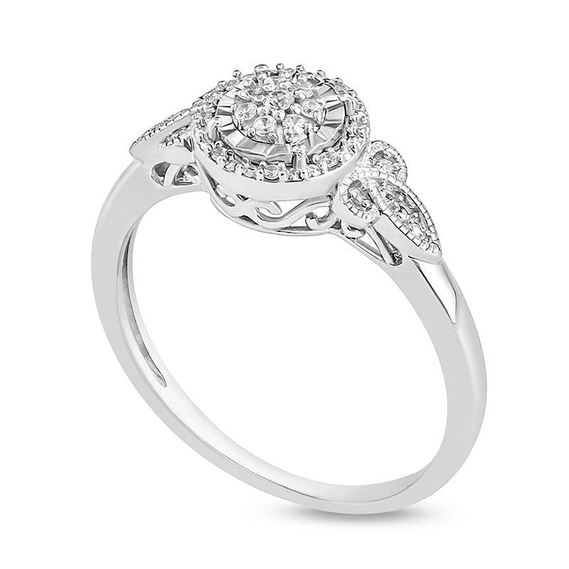 0.10 CT. T.W. Composite Natural Diamond Frame Tri-Sides Antique Vintage-Style Promise Ring in Sterling Silver