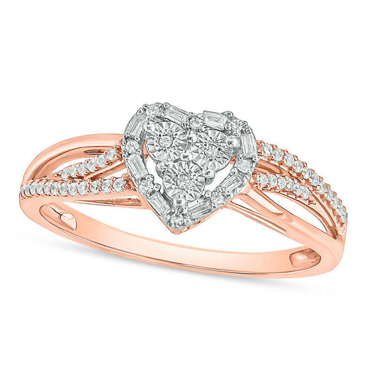 0.20 CT. T.W. Composite Natural Diamond Art Deco Heart Frame Bypass Promise Ring in Solid 10K Rose Gold