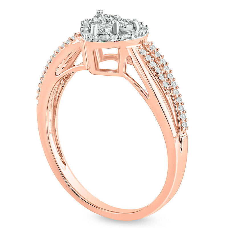 0.20 CT. T.W. Composite Natural Diamond Art Deco Heart Frame Bypass Promise Ring in Solid 10K Rose Gold